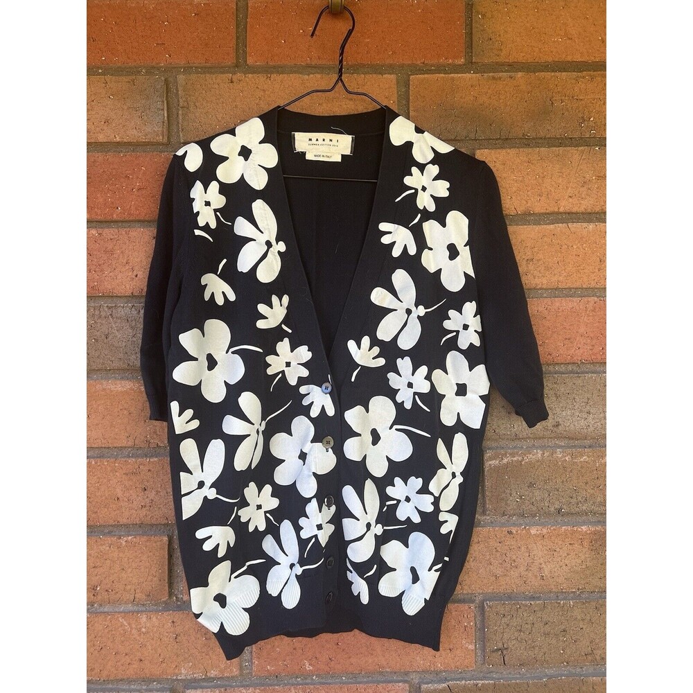 Marni Floral‎ Cardigan Summer Edition 2014 1/2 Sleeve | Navy White | EU 40 US M